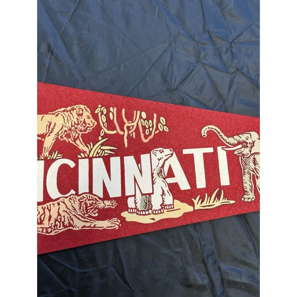 Vintage 1950s Cleveland Zoo Wool Felt Souvenir Pennant Ohio
